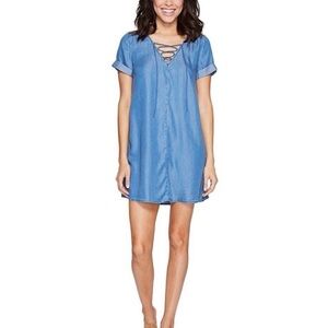 Lucky Brand Women's Lucky Brand Chambray Denim Lace Up Short Sleeve